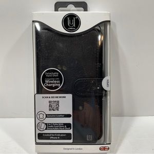 iPhone X Case. Leather Uu London Detachable Hard Shell Wireless Chg NEW In Box